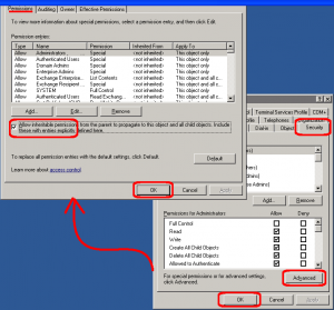 exchange fix user rights error