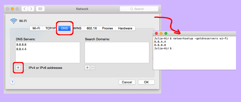 google dns servers mac os searce domain